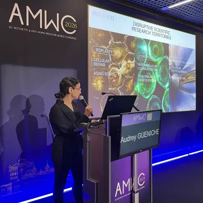 Dr. Audrey Gueniche presenting at AMWC congress in Monaco