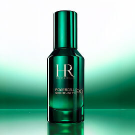 Helena Rubinstein Powercell Skinmunity [EXO] Serum in its elegant green bottle with a matching metallic cap.