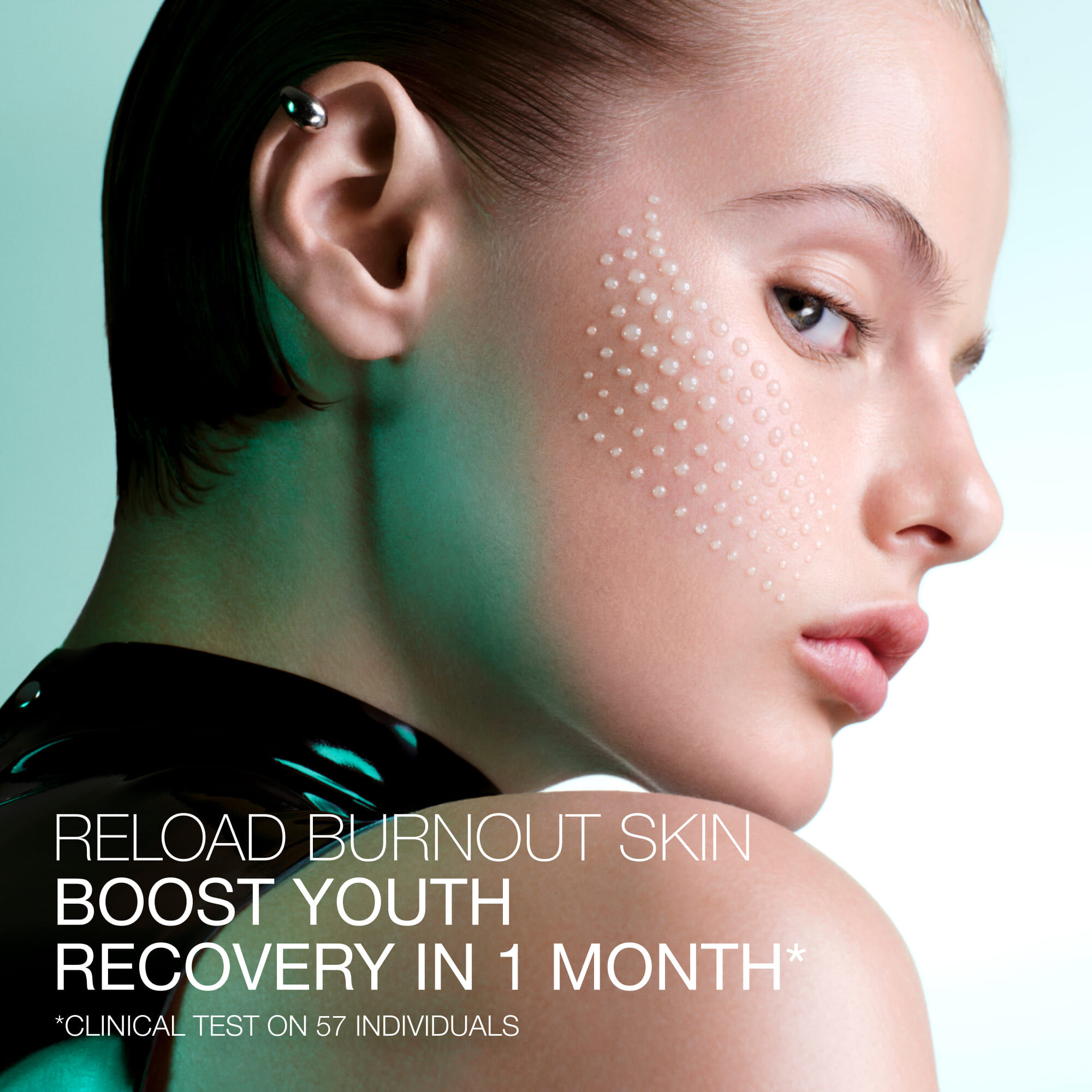High-performance skincare results showing a revitalizing bandage effect to reload burnout skin in one month.