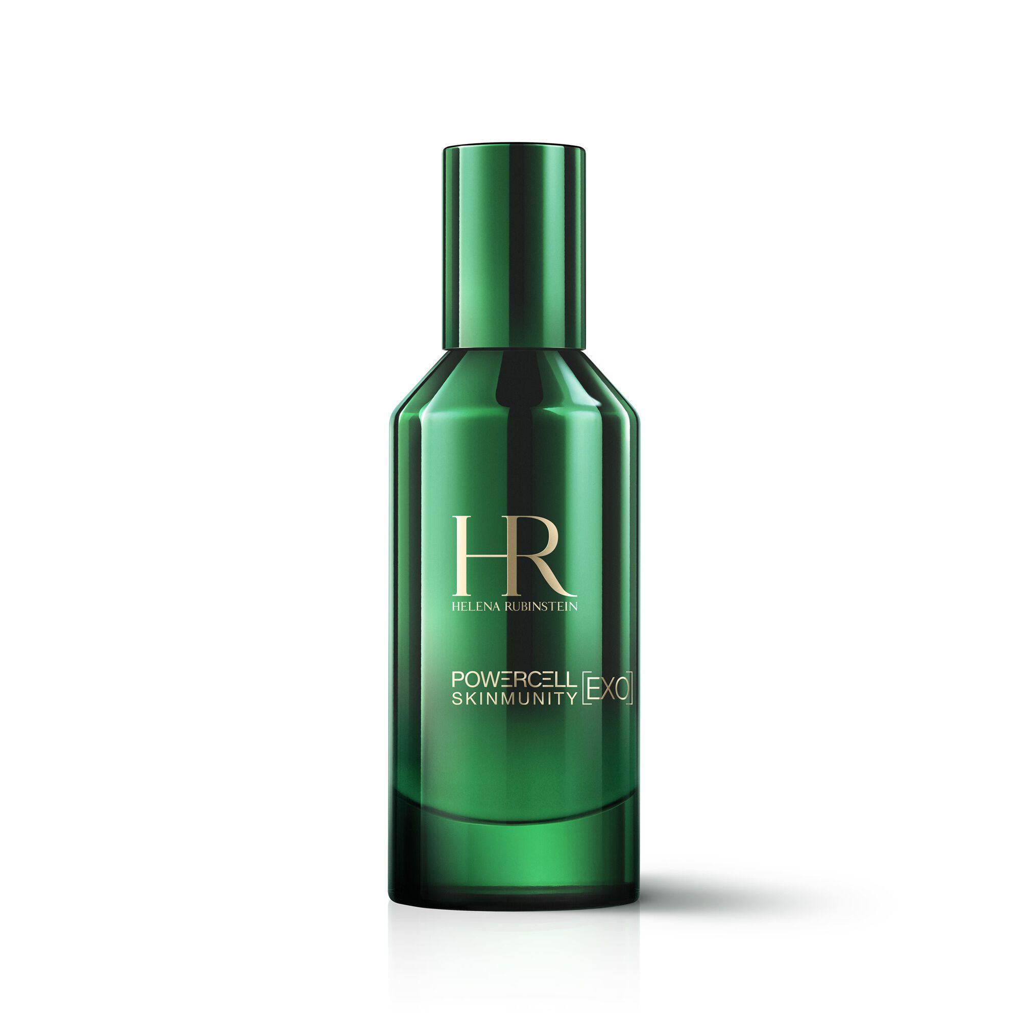 Helena Rubinstein Powercell Skinmunity [EXO] Serum in its elegant green bottle with a matching metallic cap.